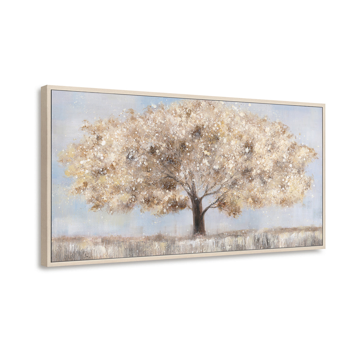 Hand-Painted Landscape Canvas Wall Art Golden Tree with Blue Sky