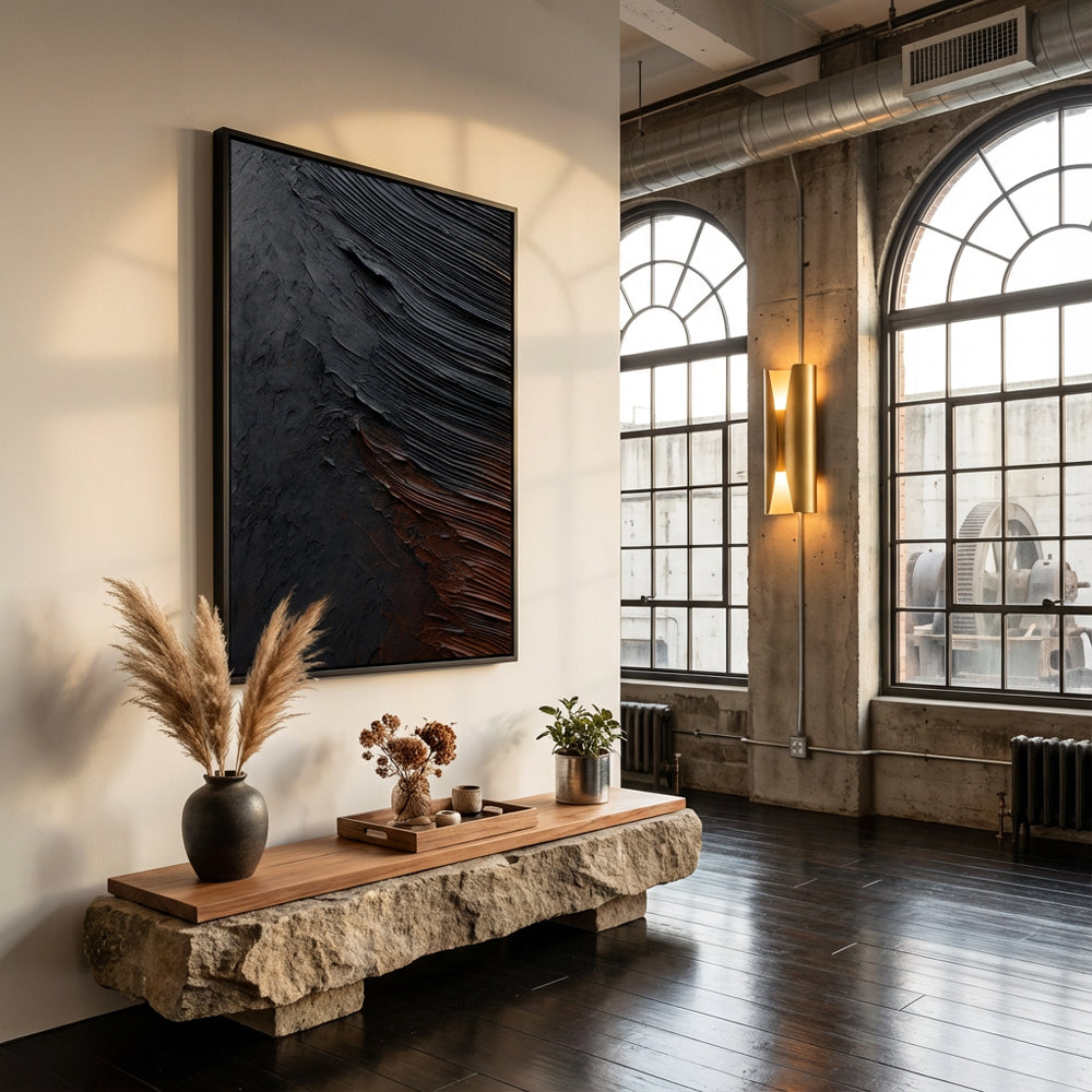 Chrono-Stratum: Metallic Flux –Textured Abstract Expressionist Oil Painting Handmade Wall Art