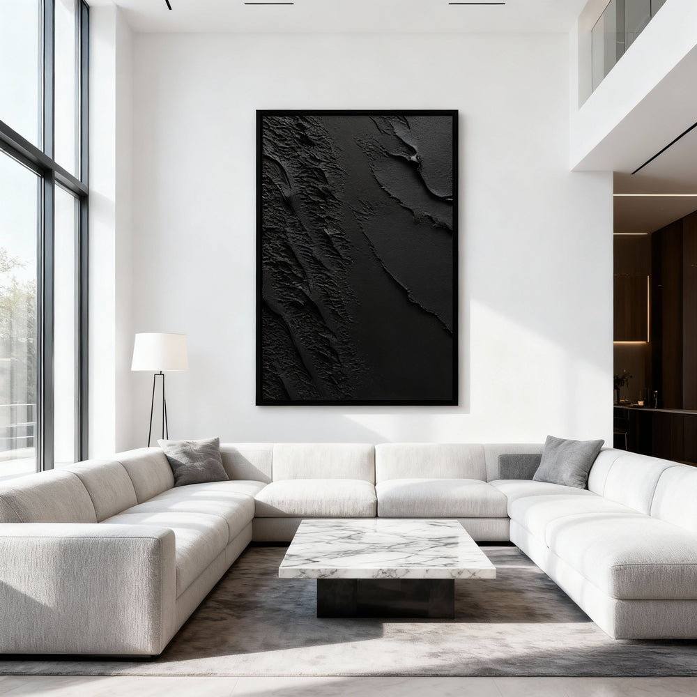 Black Terrain Texture Theme Painting – Minimalist Abstract Style Handmade Texture Wall Art