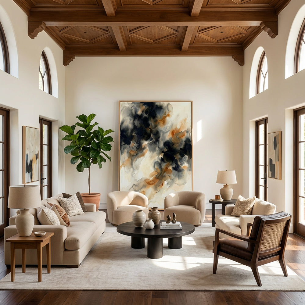 Ethereal Drift | Modern Abstract Ink-Wash Style Hand-Painted Oil Painting Wall Art