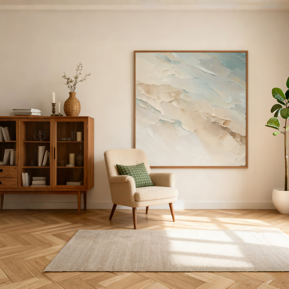 Aqua Drift Texture Art – Modern Abstract Style Handmade Oil Painting Wall Art