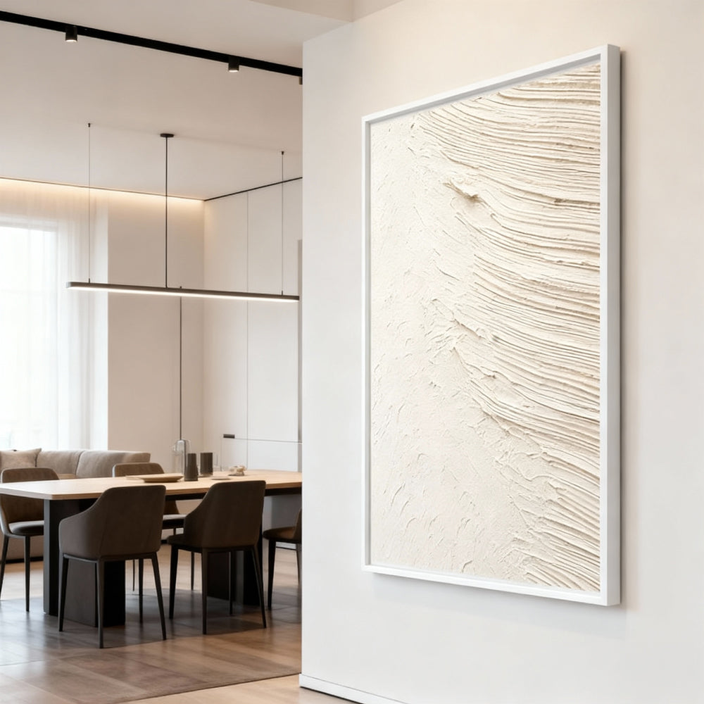 Coastal Rhythm: Ivory Flow – Textured Minimalist Wave Painting Handmade Oil Painting