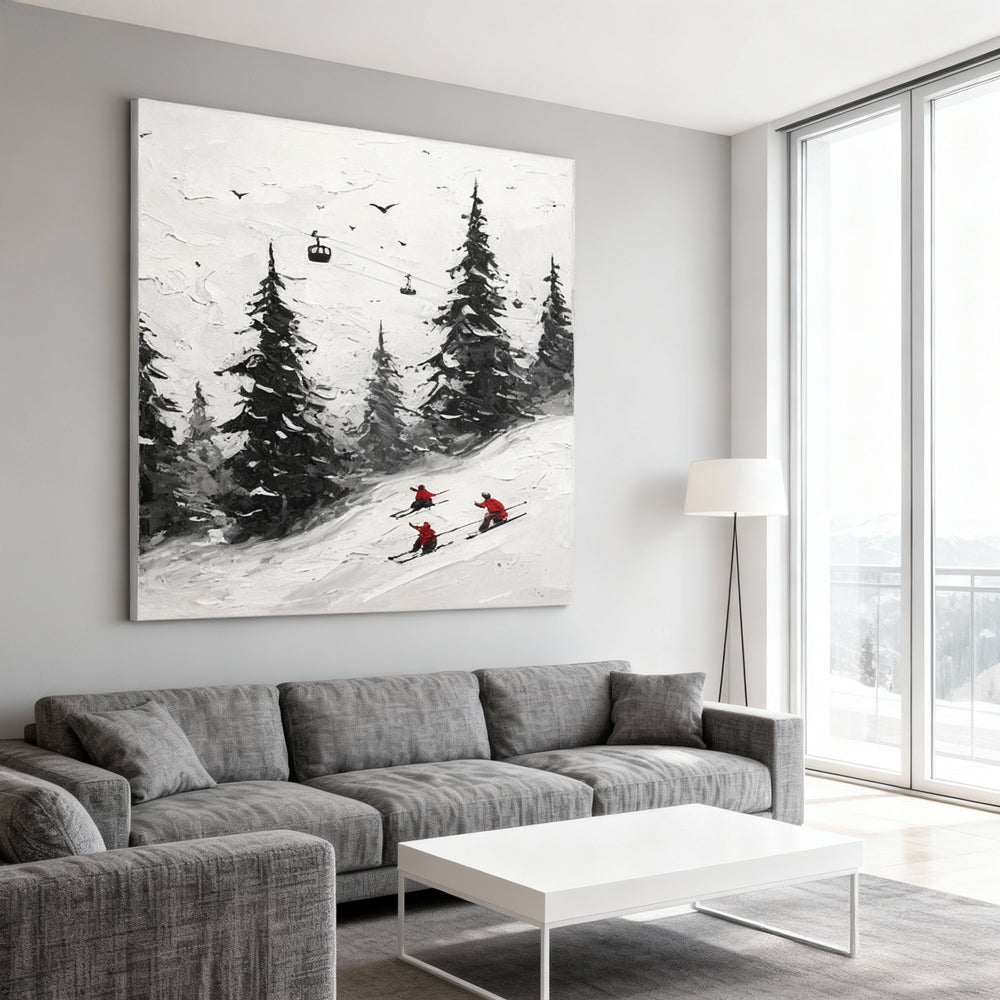 Winter Skiing Forest Theme Painting – Impressionist Style Handmade Oil Painting Wall Art