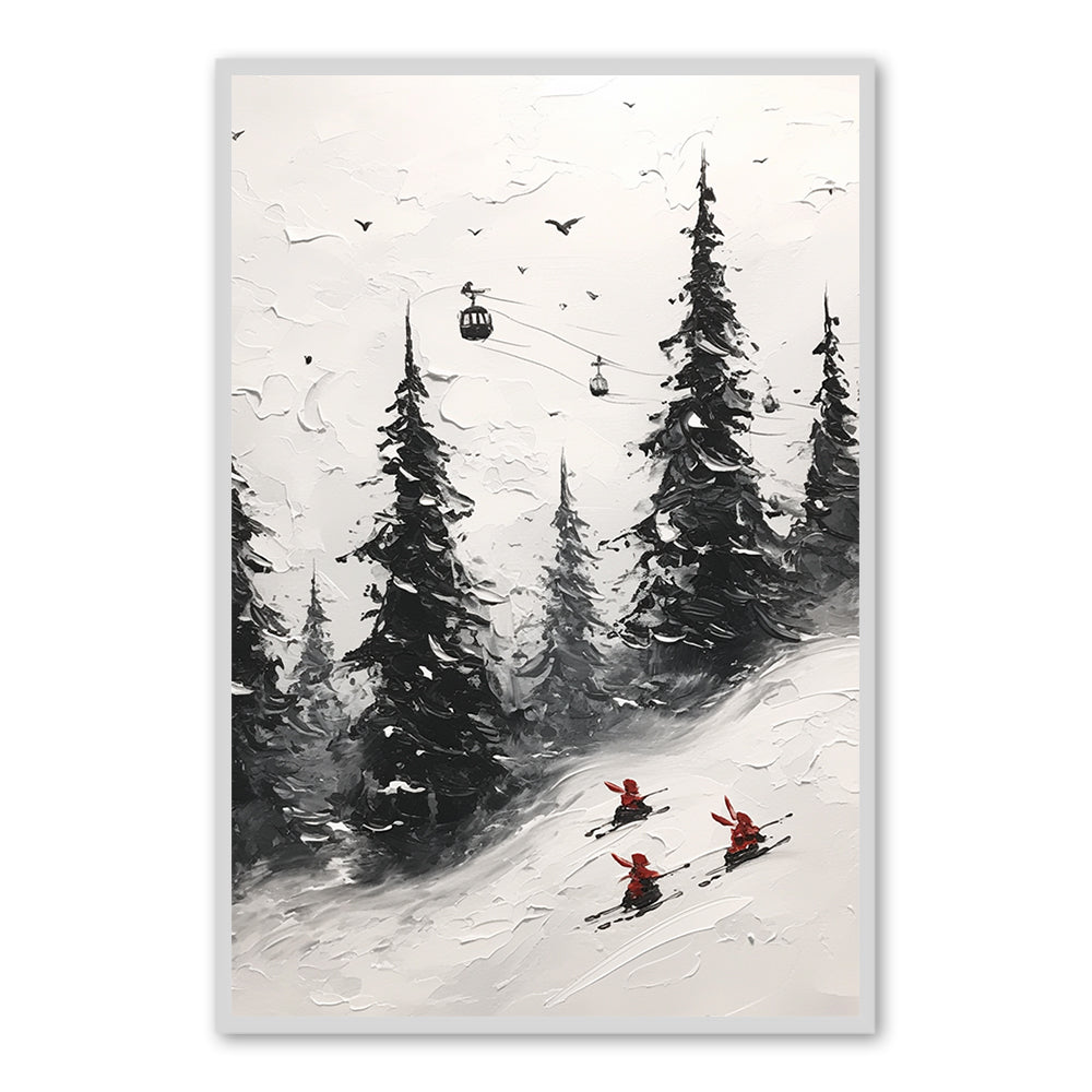 Winter Skiing Forest Theme Painting – Impressionist Style Handmade Oil Painting Wall Art
