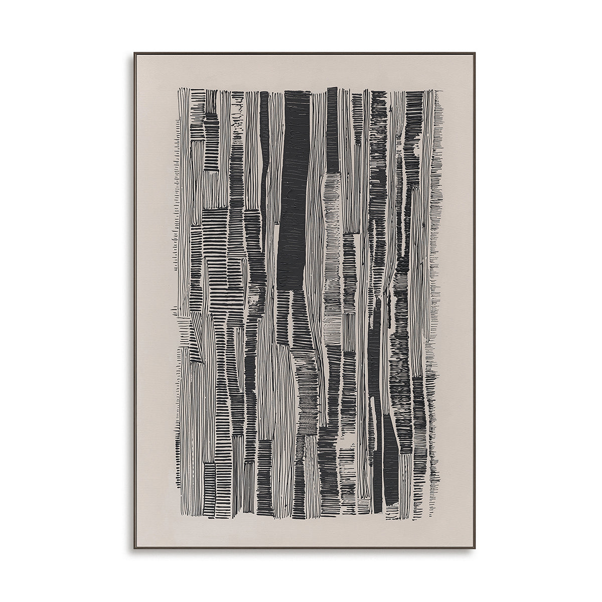 Rythme monochrome, dessin abstrait peint à la main sur toile 