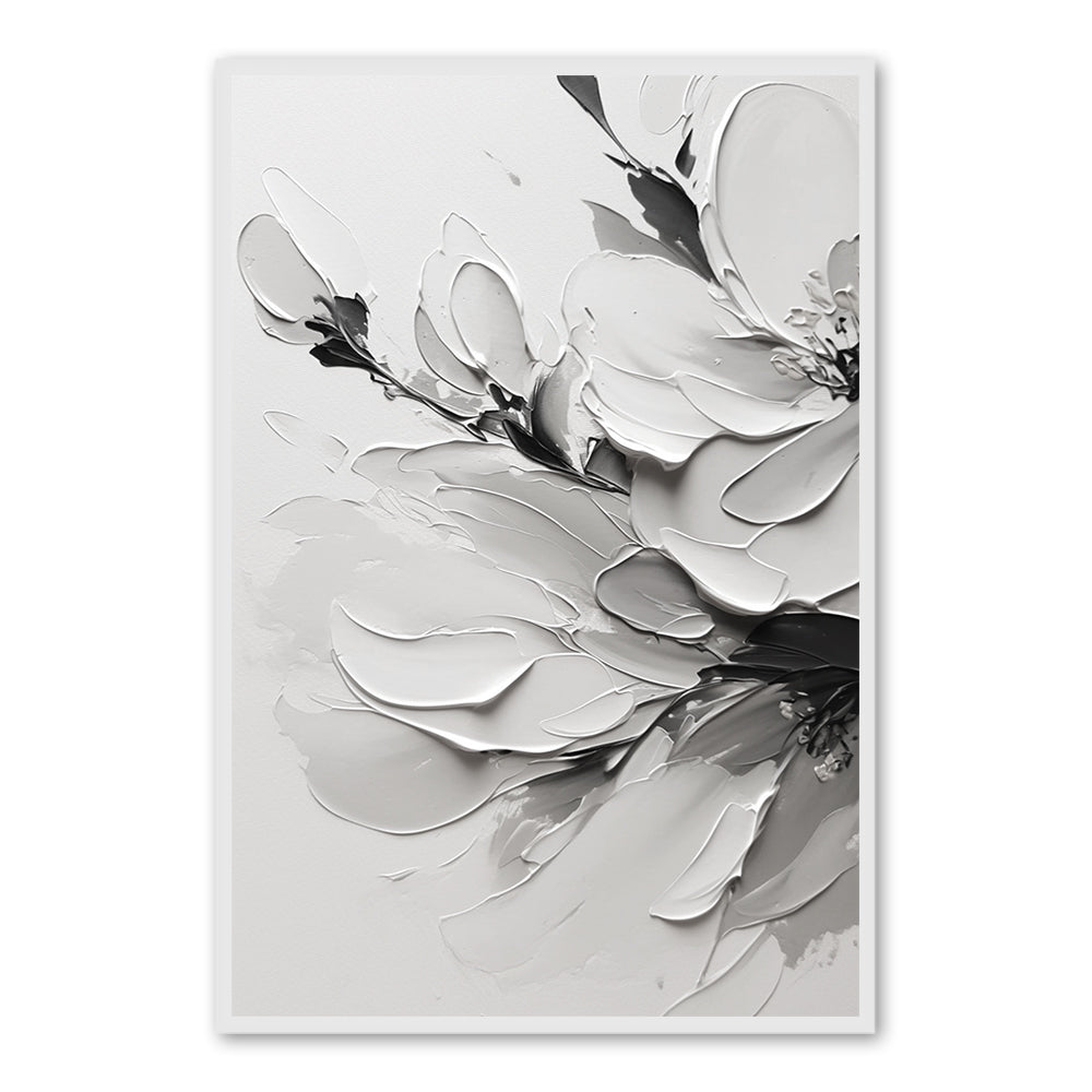 Monochrome Blossom Texture Art – Minimalist Impressionistic Floral Style Handmade Oil Painting Wall Art