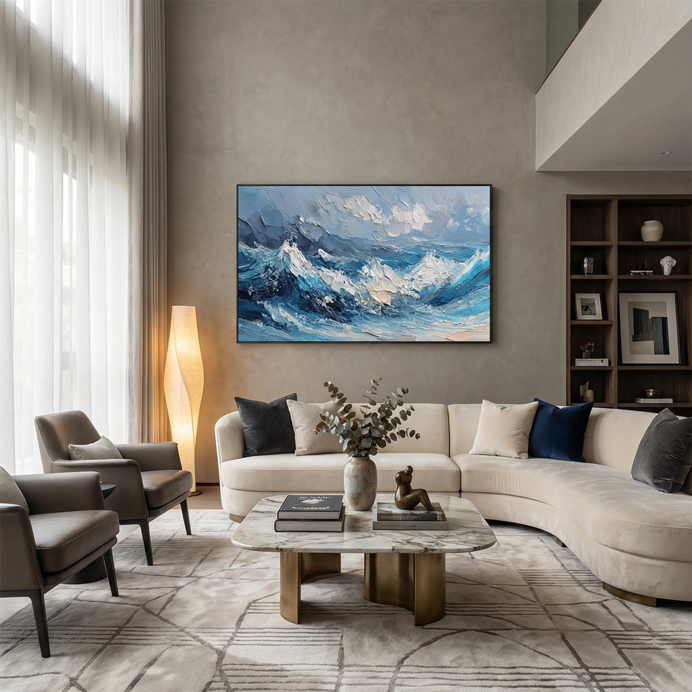 Endless Tide Horizon | Contemporary Abstract Ocean Handmade Oil Painting Wall Art  Key Points: