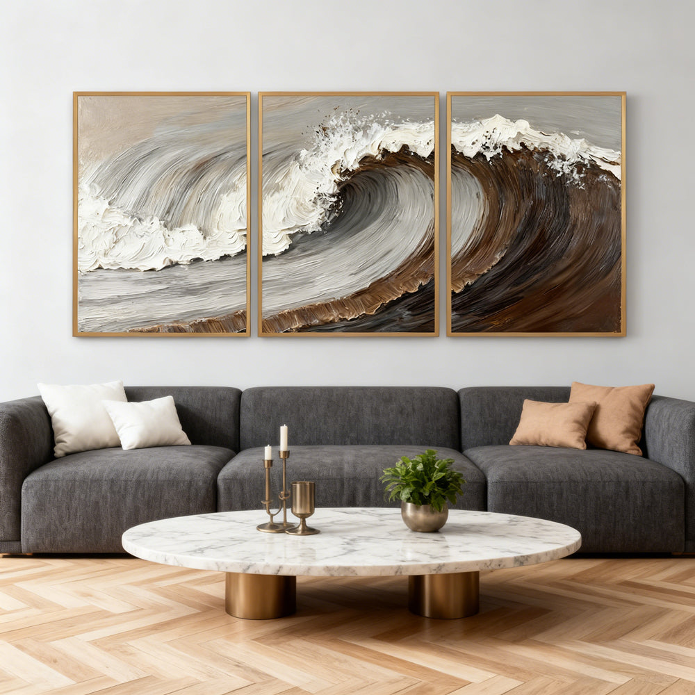 Whispers of the Ocean – Handcrafted Triptych Oil Painting (set of 3)