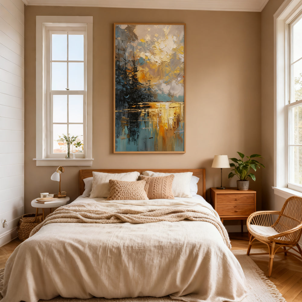 Sunlit Forest Reflections – Impressionist Textured Hand-Painted Oil Wall Art