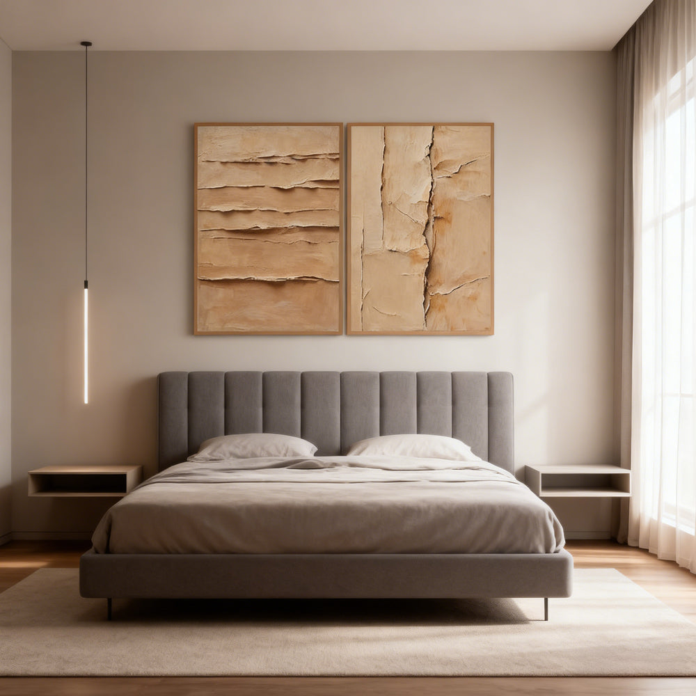 Desert Layer Texture Theme Painting – Modern Abstract Style Handmade Texture Wall Art (Set of 2)