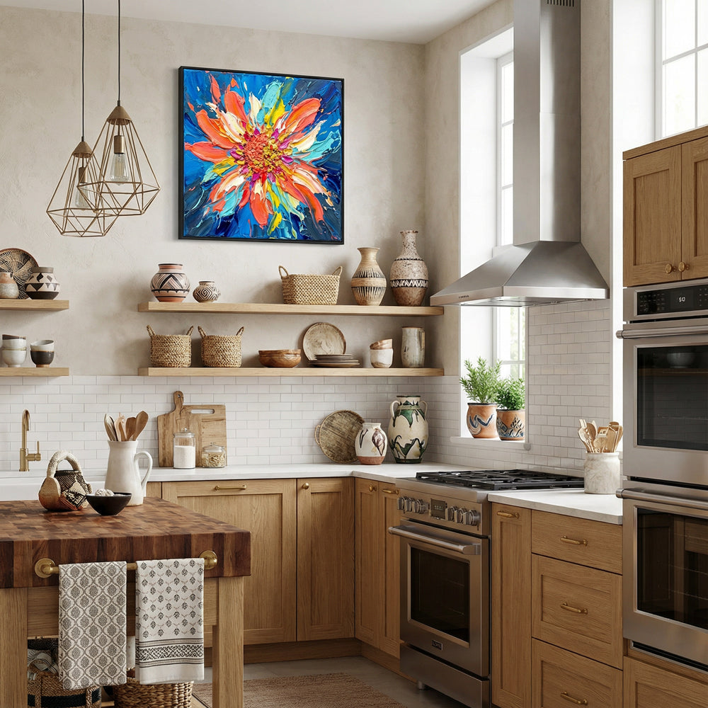 Vivid Petal Core | Contemporary Abstract Floral Palette Knife Handmade Oil Painting Wall Art