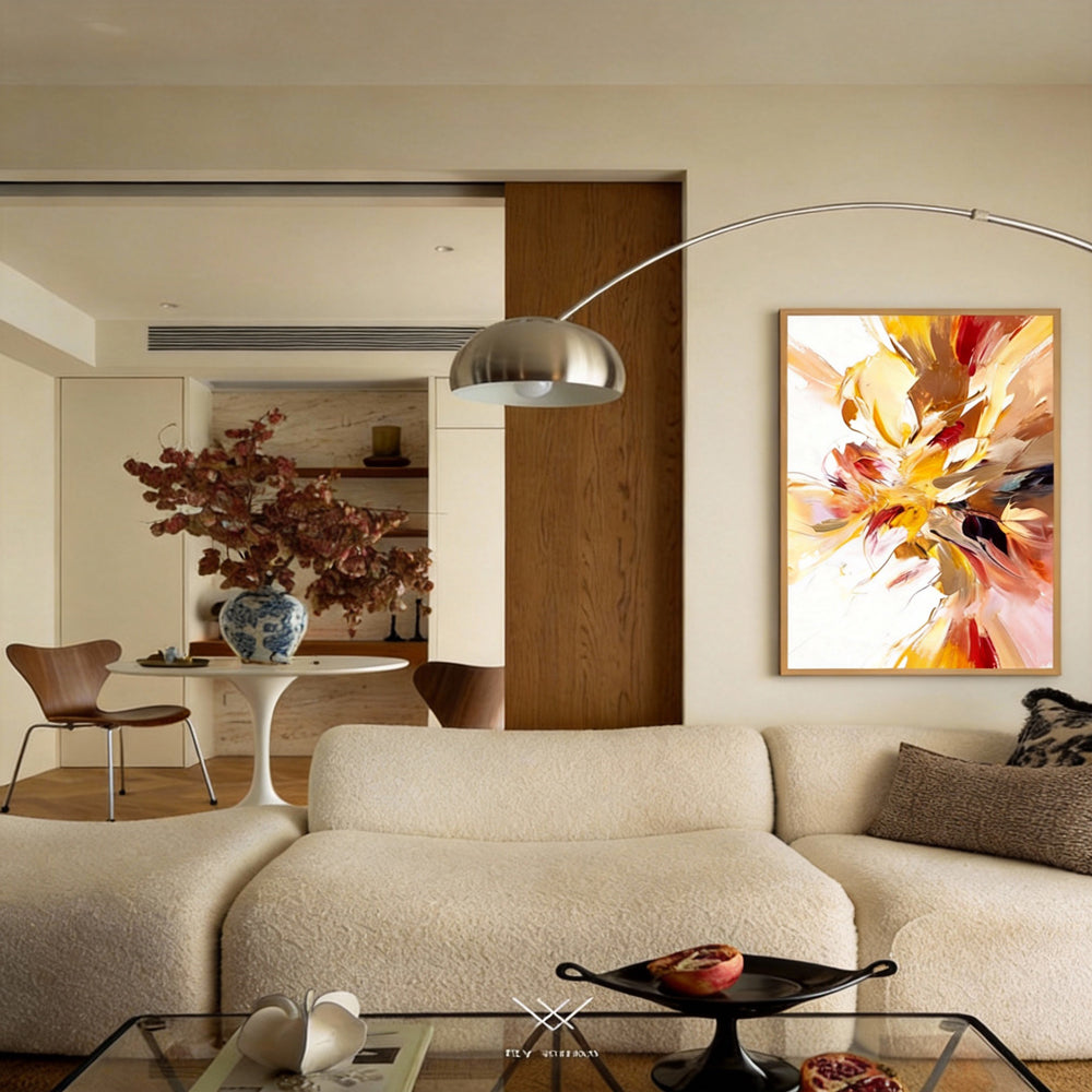 Radiant Bloom – Modern Abstract Floral Style Handmade Oil Painting Wall Art-Portrait Orientation