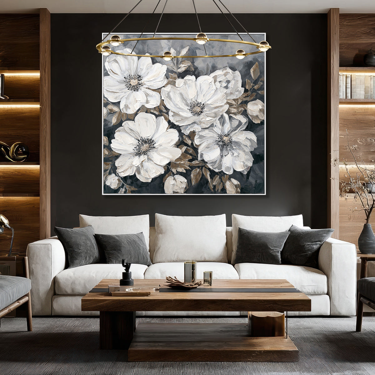 Floral Wall Art Hand-painted Texture Canvas Modern Minimalist Style Living Room Decoration