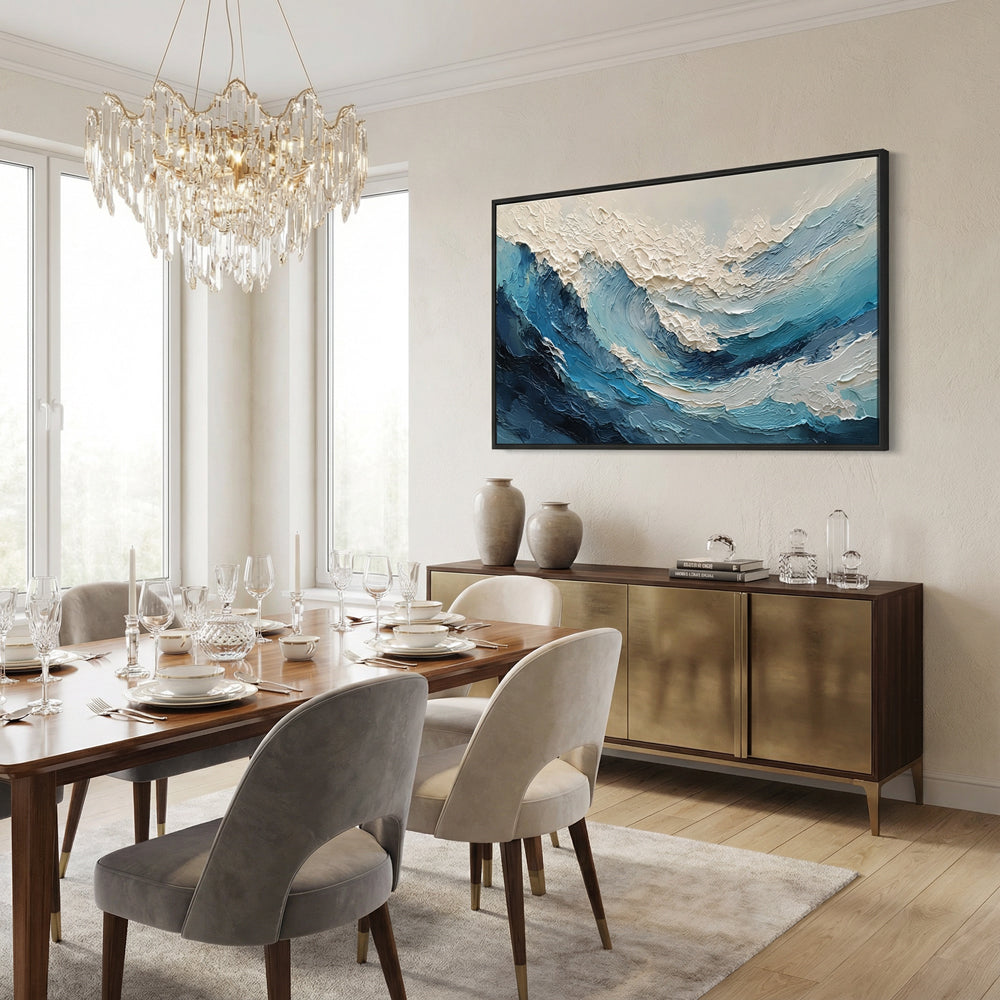 Azure Crest Motion | Abstract Seascape Expressionist Handmade Oil Painting Wall Art