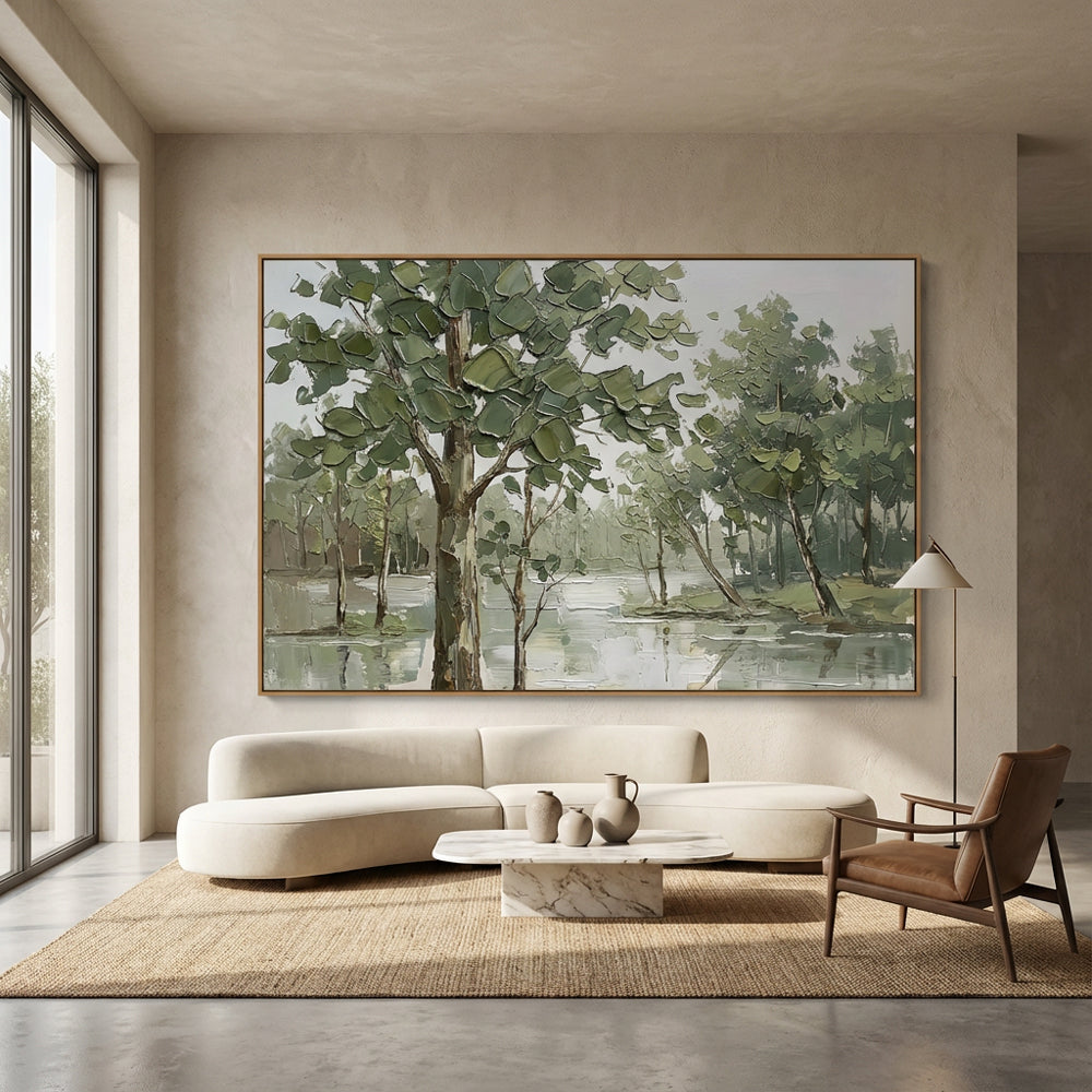 Forest Landscape Painting – Impressionist Palette Knife Style – Green & Earth Tones –  Handcrafted Painting