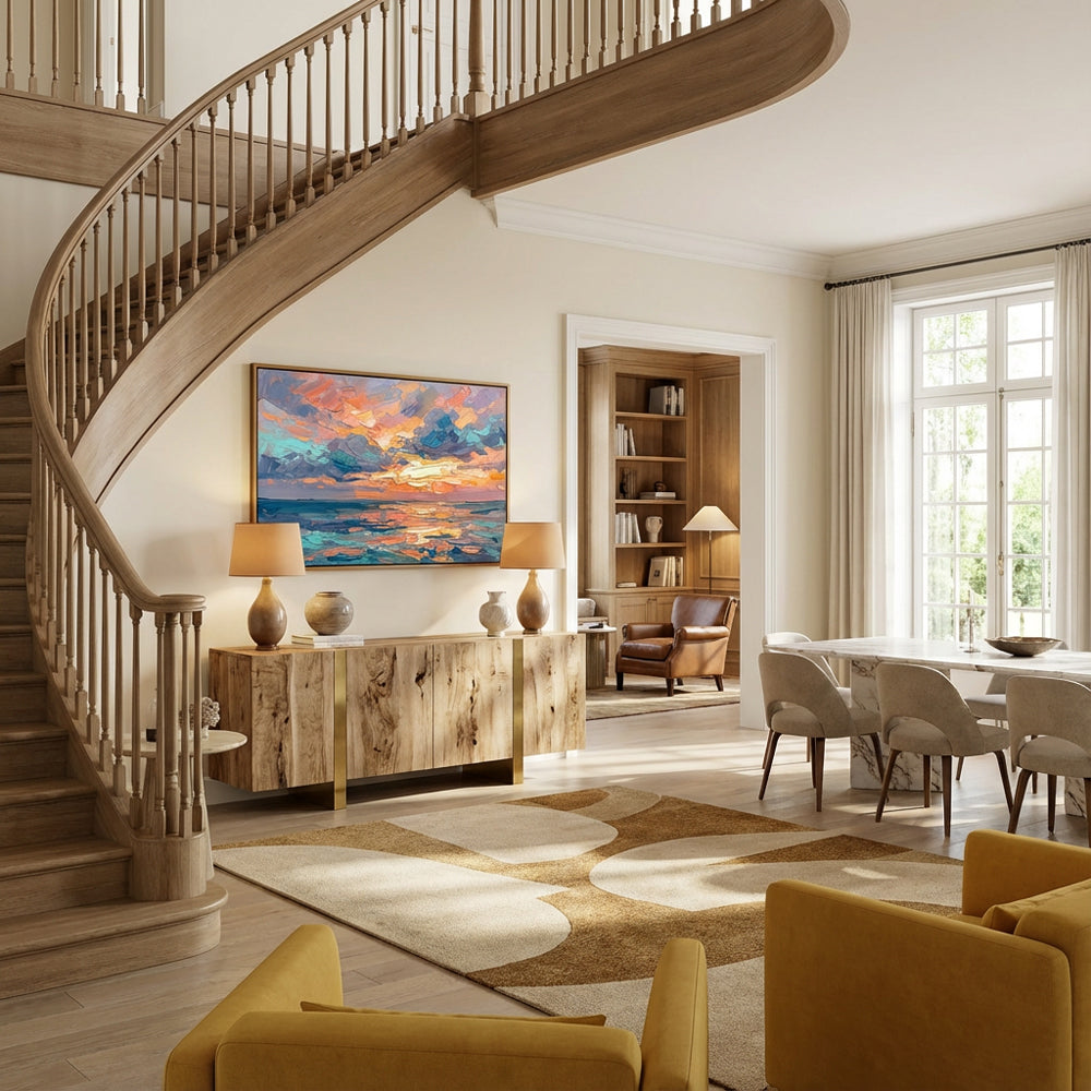 Tidal Horizon Glow – Modern Impressionist Hand-Painted Seascape Oil Painting Wall Art