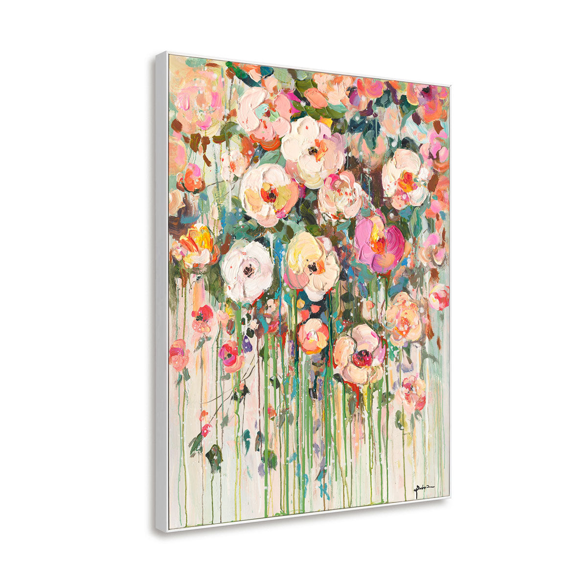 Handmade Abstract Floral Painting Colorful Blooming Garden on Canvas