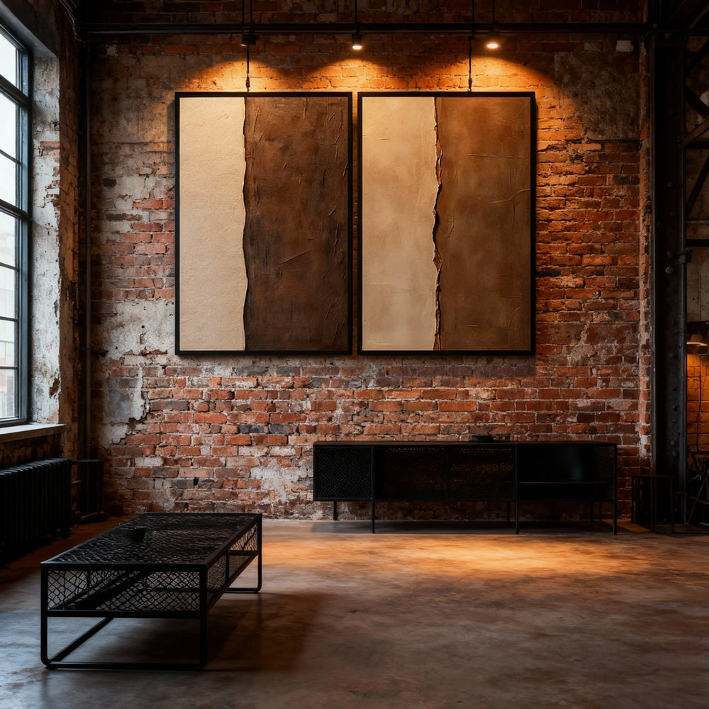 Set of 2 Textured Abstract Canvas Art – Modern Minimalist Style Texture Wall Art Paintings