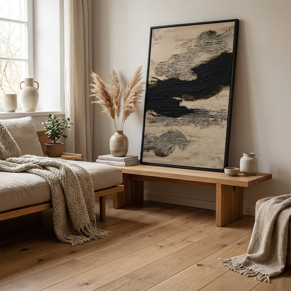 Silent Flow of Shadows – Abstract Textured Minimalist Oil-Style Artwork Handcrafted Painting