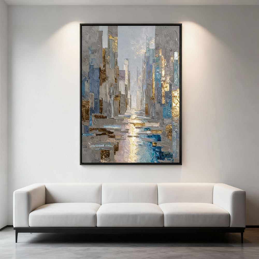 Dimension of Time – Modern Abstract Cityscape Texture Painting, Handmade Oil Wall Art for Contemporary Interior Decoration