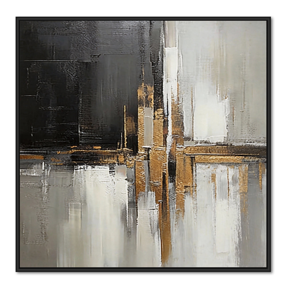 Handcrafted Elegance Golden Glow and Ink Shadow Harmony Painting-square canvas