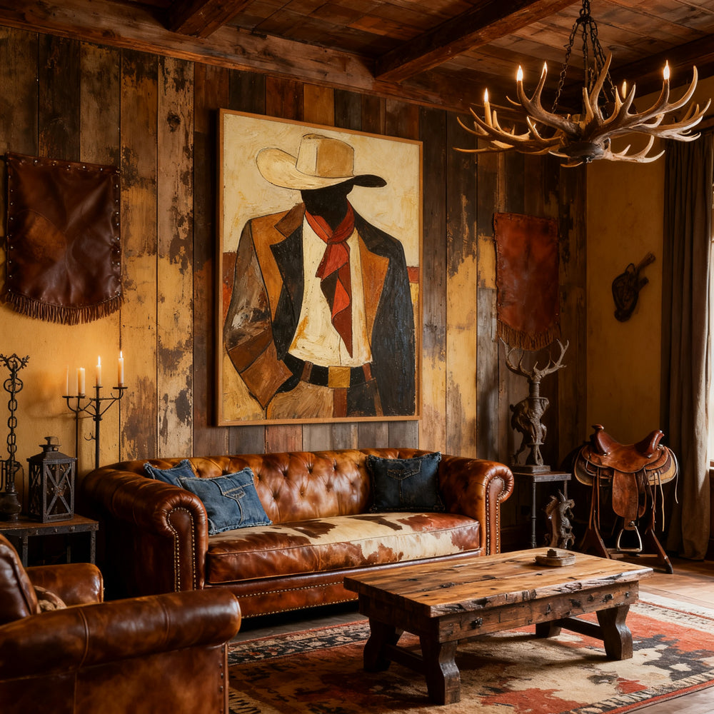 Western Cowboy Silhouette – Modern Abstract Figurative Handmade Oil Painting Wall Art