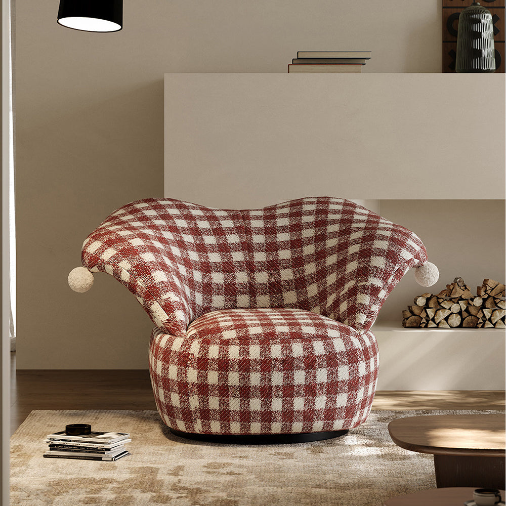 Curved Wingback Jester Style Swivel Chair with Soft Textile Upholstery