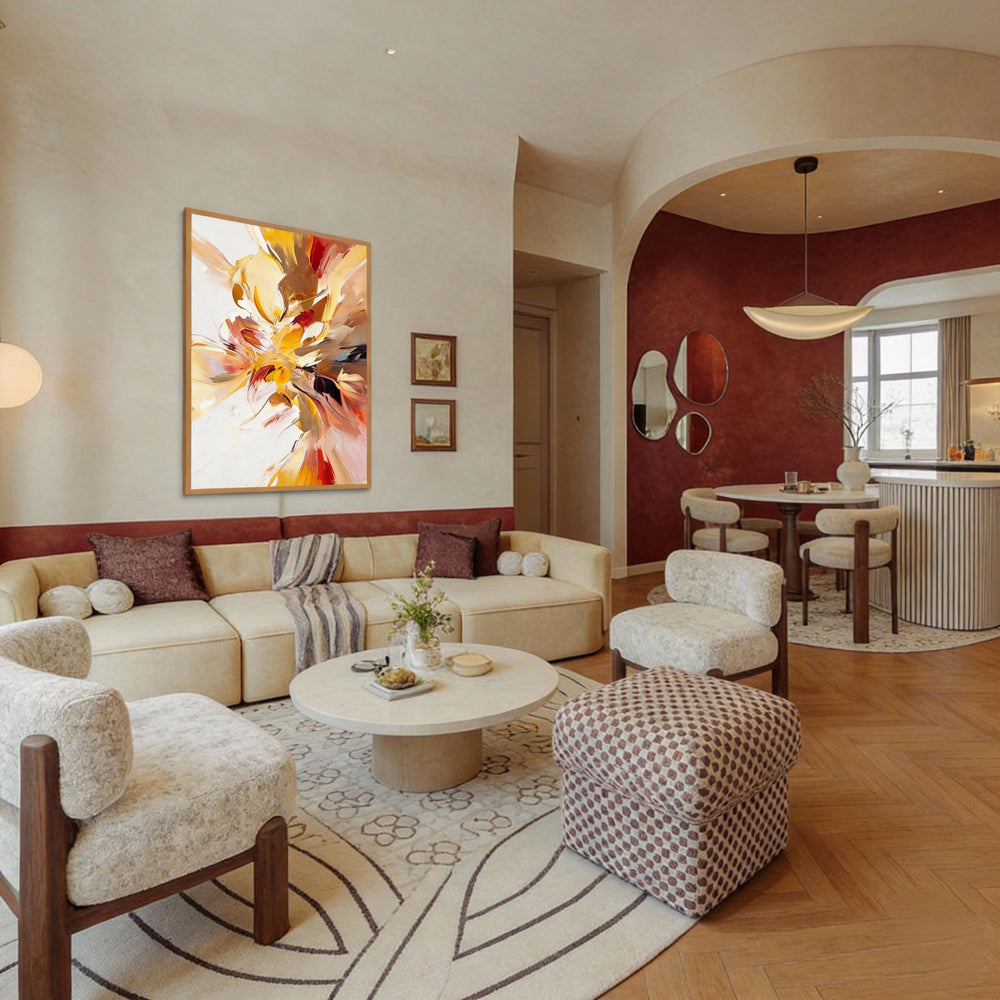 Radiant Bloom – Modern Abstract Floral Style Handmade Oil Painting Wall Art-Portrait Orientation