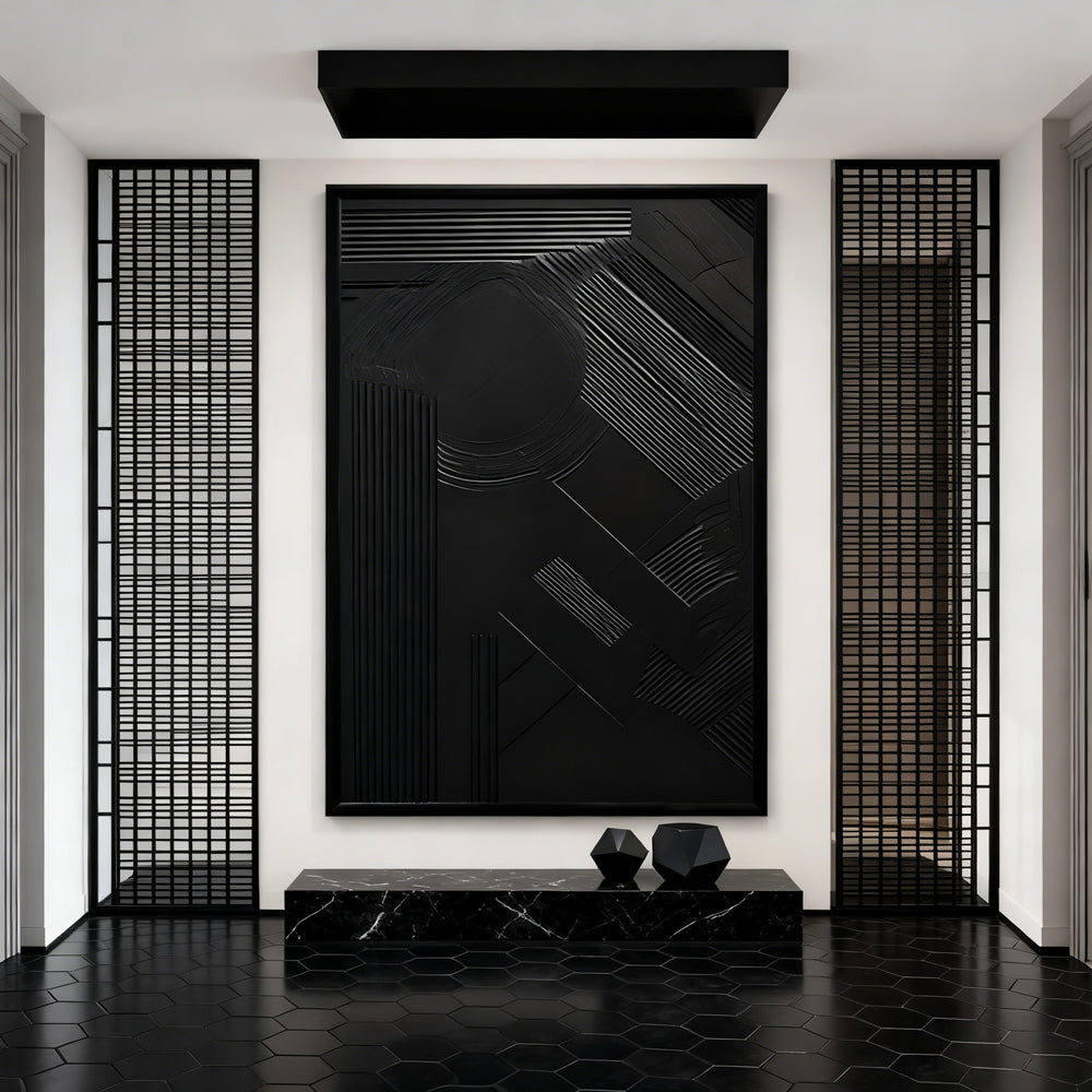 Geometric Rhythm Black | Minimalist Relief Texture | Modern Wall Art
