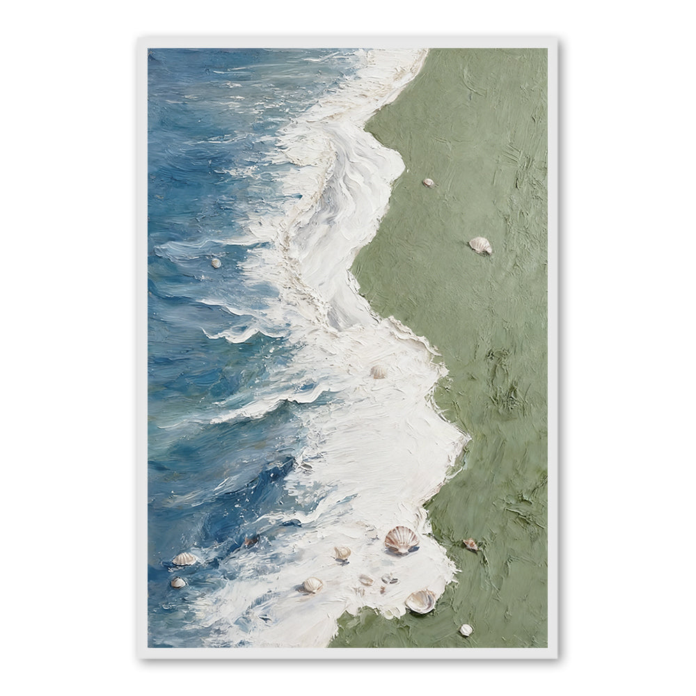 Coastal Waves & Shells Texture Art – Impressionistic Seascape Style Handmade Oil Painting Wall Art