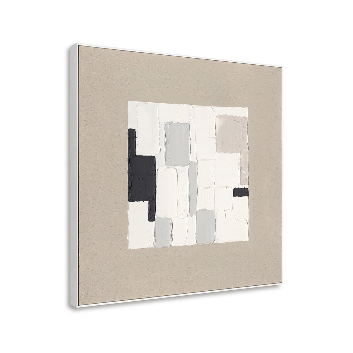 Minimalist blocks in soft neutrals create calm, balance, and timeless abstract elegance