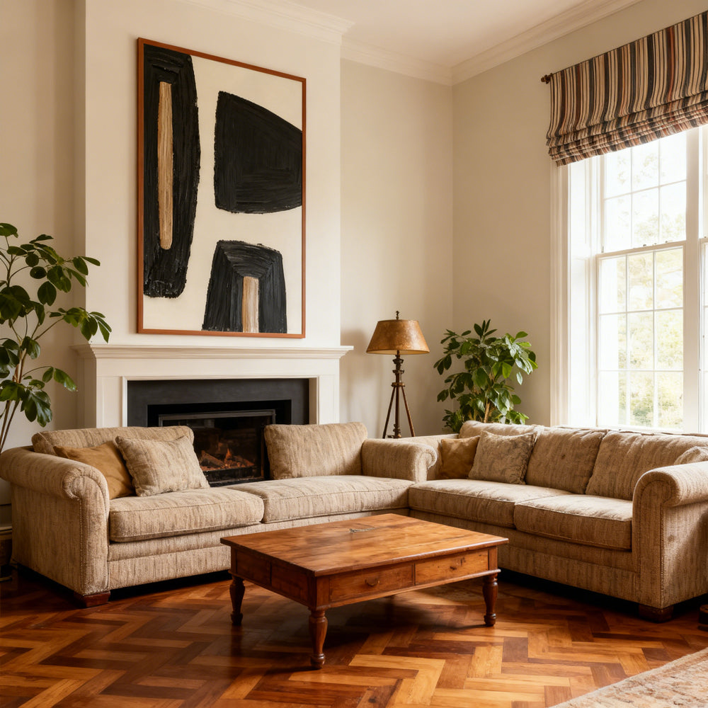 Geometric Noir Texture Forms – Modern Minimalist Style Handmade Abstract Oil Painting Wall Art