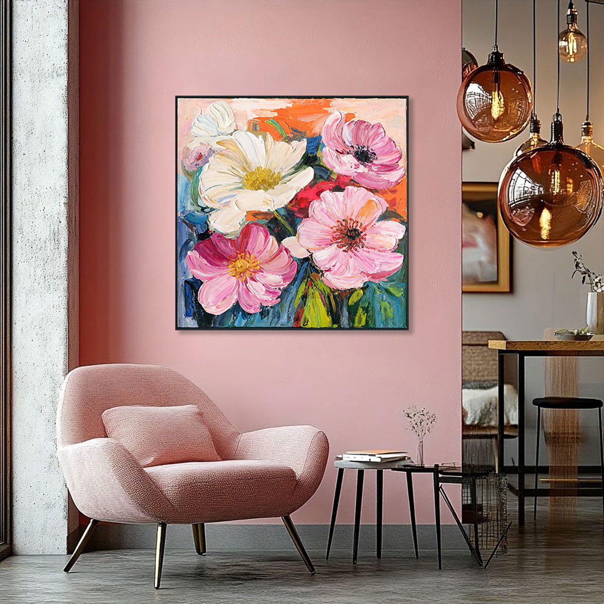 Pintura hecha a mano con vibrante belleza floral