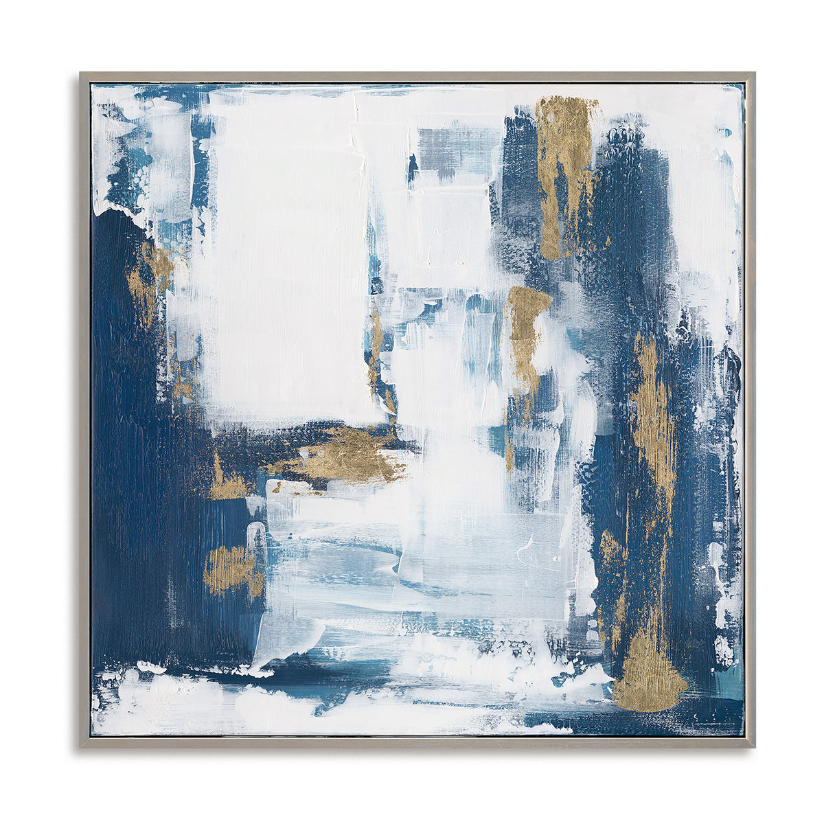 Abstract layers of white, blue, and gold bring power and timeless refinement.