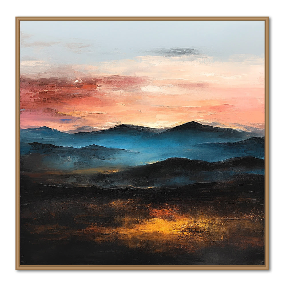 Sunset Mountain Landscape Theme Painting – Modern Impressionist Style Handmade Oil Painting Wall Art