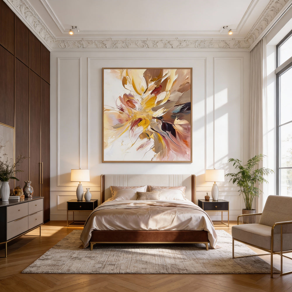 Radiant Bloom – Modern Abstract Floral Style Handmade Oil Painting Wall Art