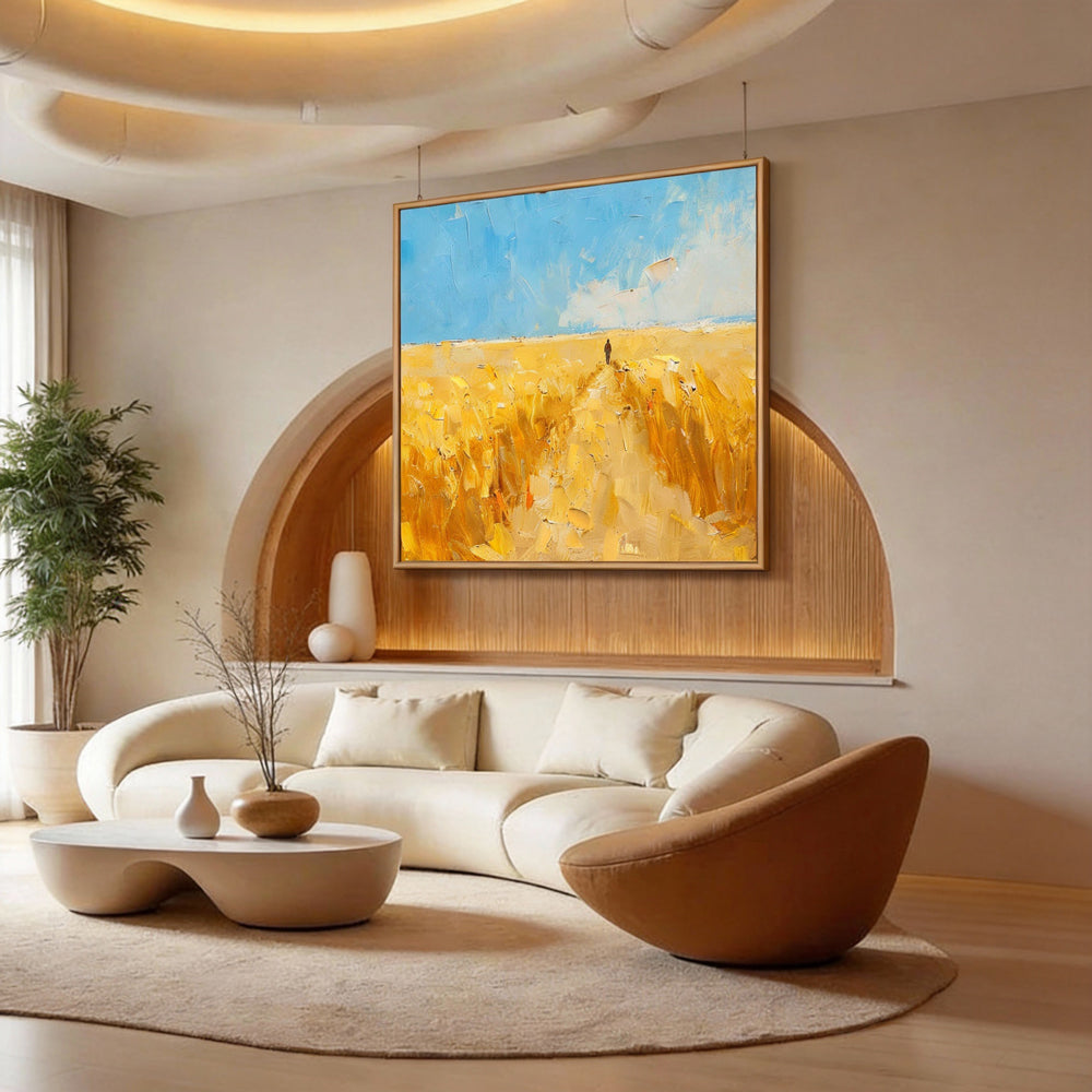 Path of Light – Impressionist Landscape Texture Painting, Handmade Oil Wall Art-square canvas