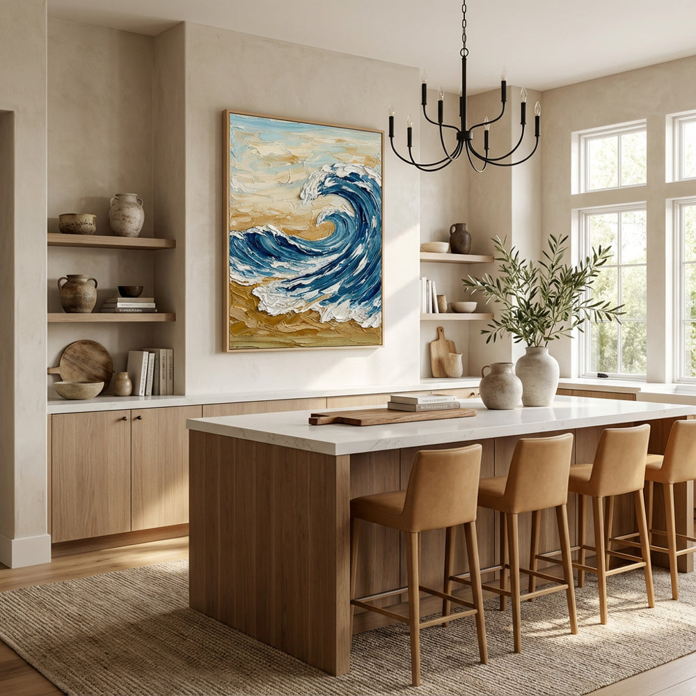 Rising Ocean Force | Modern Impasto Seascape Style Hand-Painted Oil Painting Wall Art