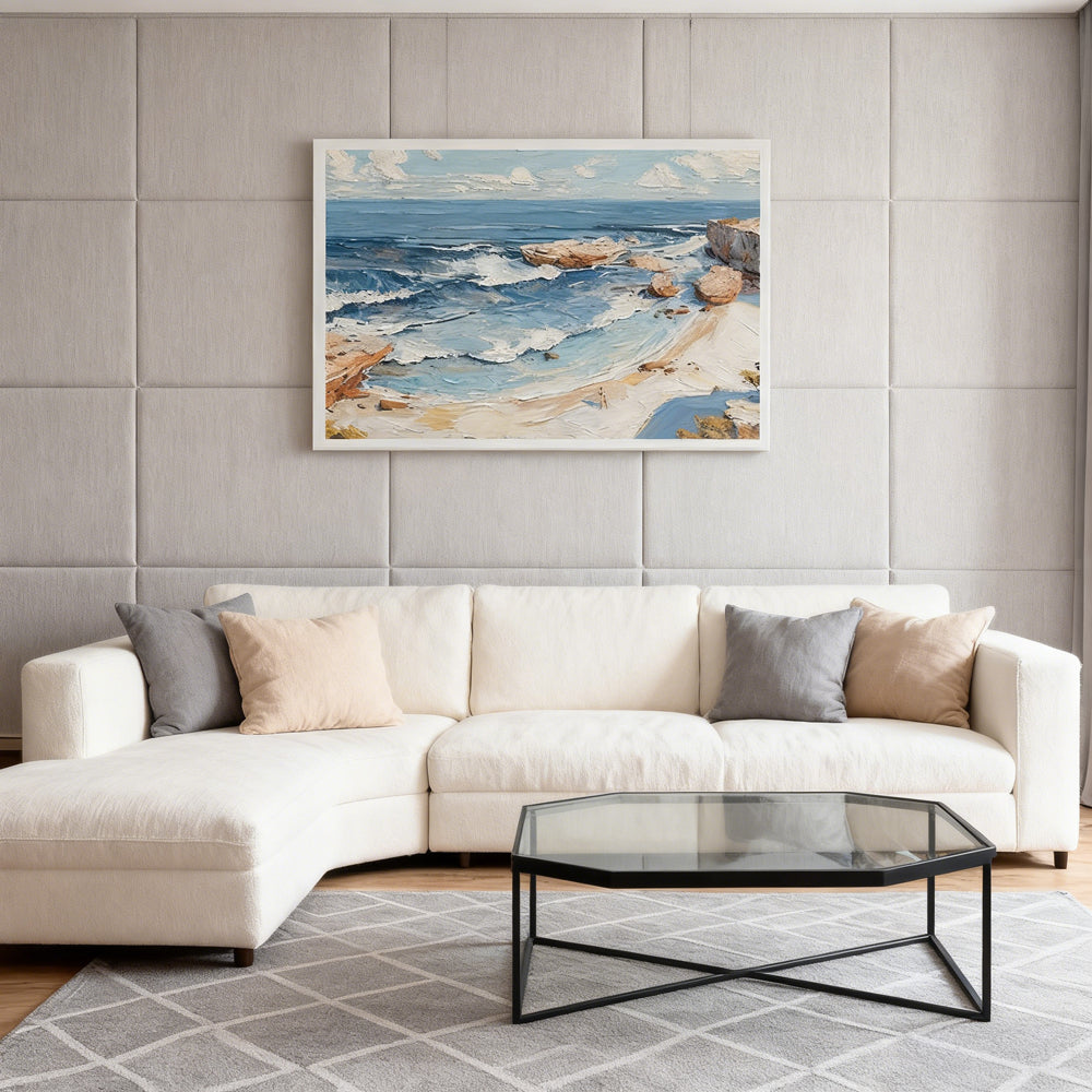 Coastal Beach & Waves Theme Painting – Impressionist Style Handmade Oil Painting Wall Art