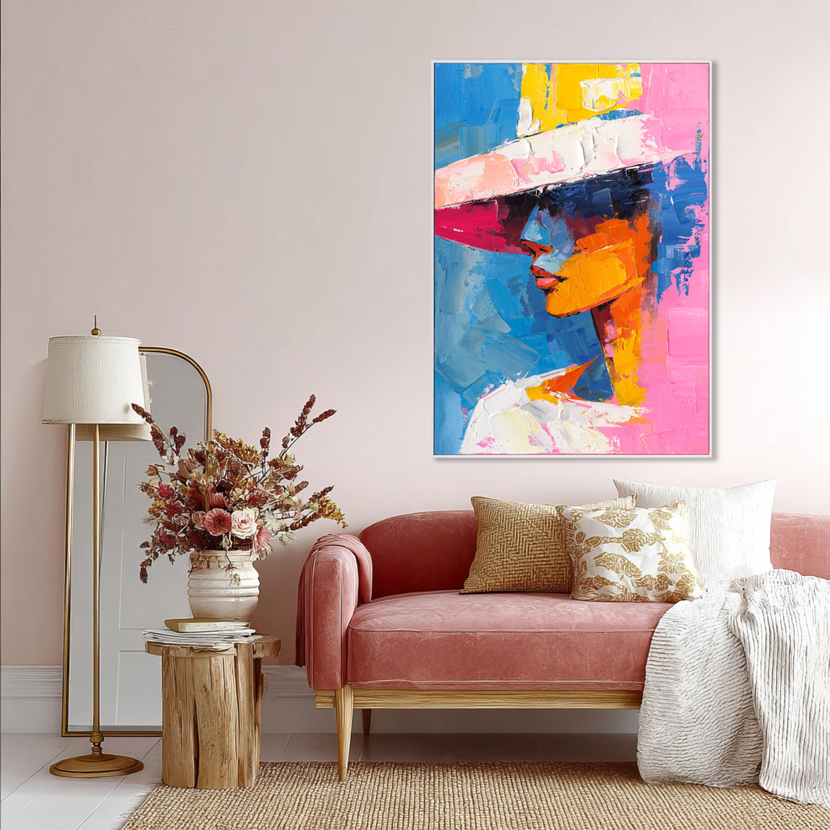 Handmade Abstract Woman Portrait Colorful Modern Art on Canvas