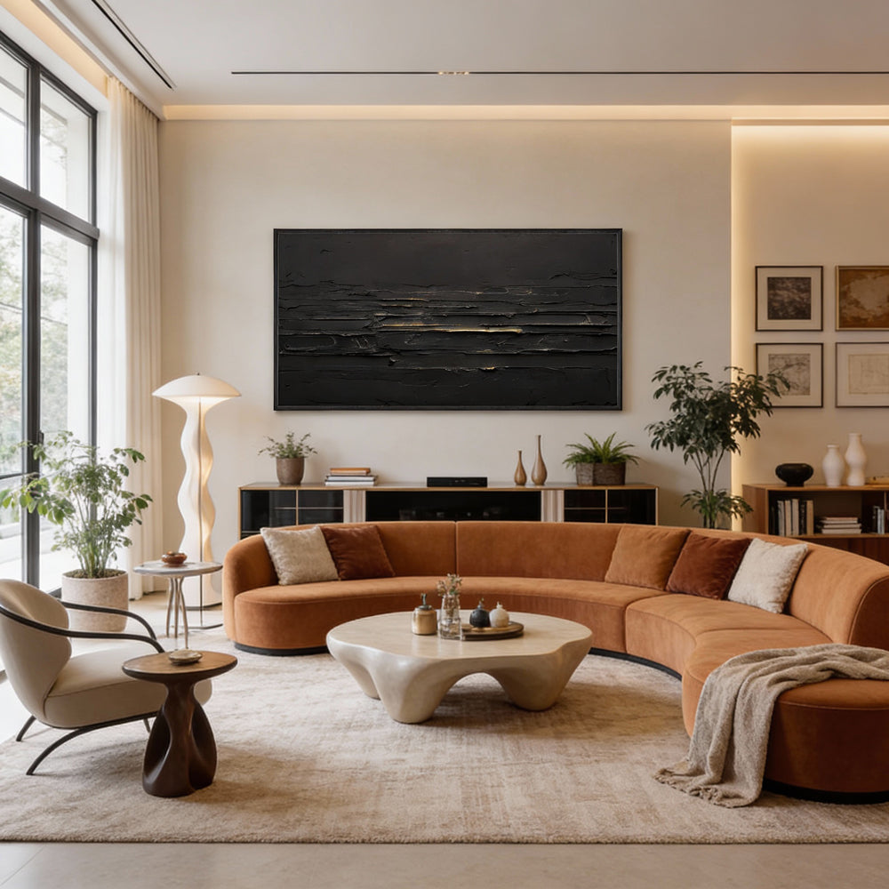 Midnight Horizon – Minimalist Abstract Texture Painting, Handmade Oil Wall Art for Modern Interior Decoration