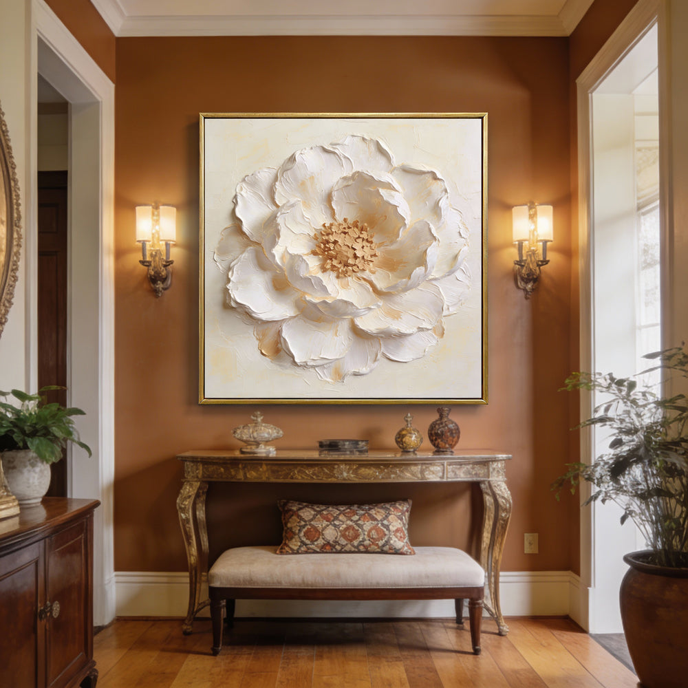 Silent Petal Harmony – Contemporary Floral Textured Hand-Painted Oil Painting Wall Art