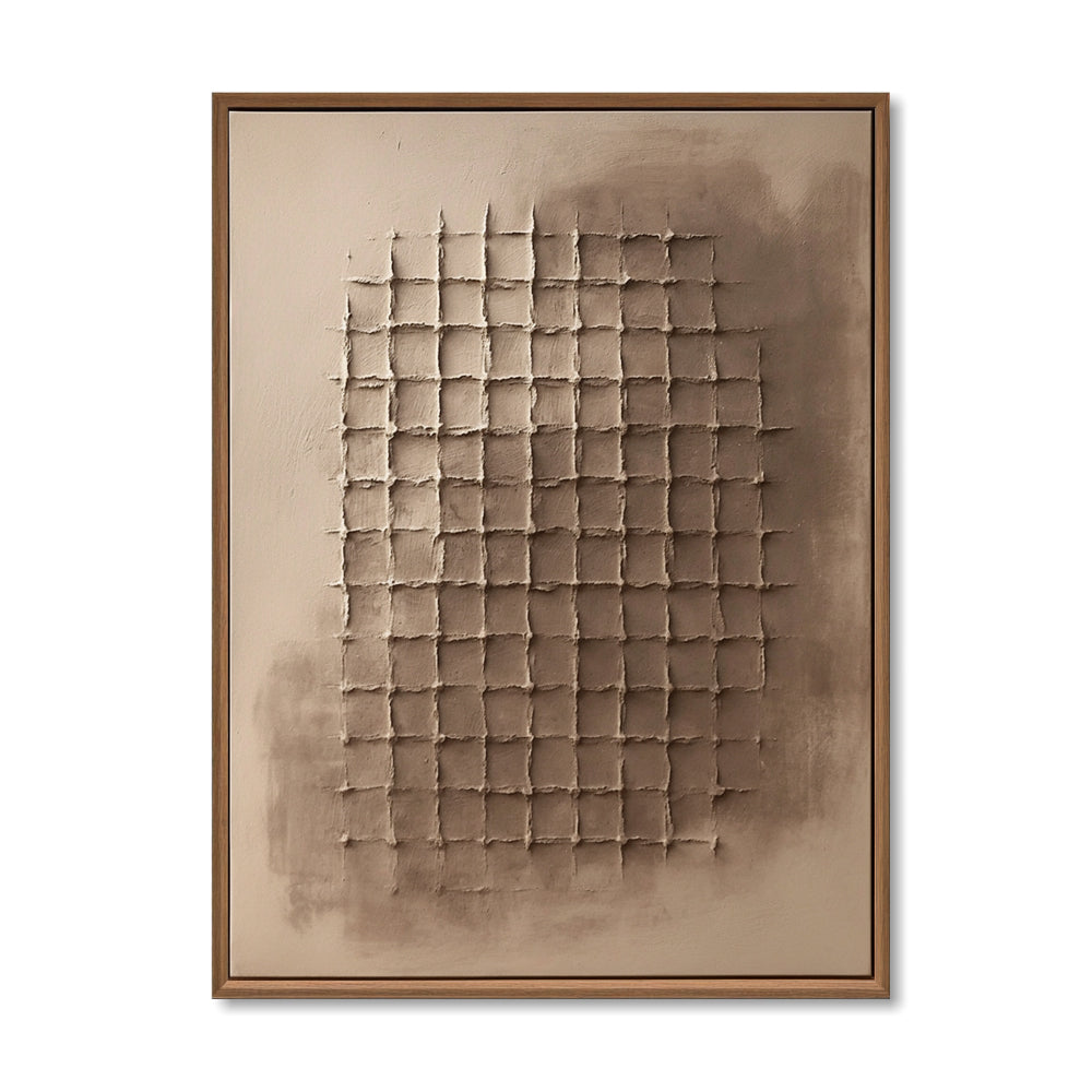 Urban Skin – Geometric Abstract Texture Painting in Taupe Brown Tones, Grid Pattern Elements