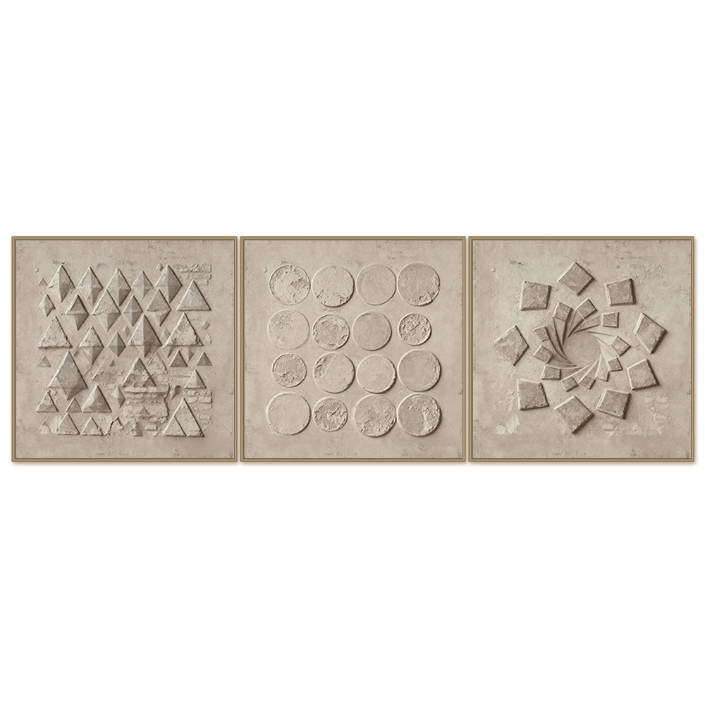 Counting Rhythm - Geometric Abstract Style Hand-Painted Oil Painting（set of 3）