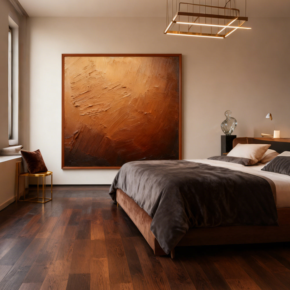 Bronze Horizon Texture Art – Abstract Expressionist Style Handmade Oil Painting Wall Art