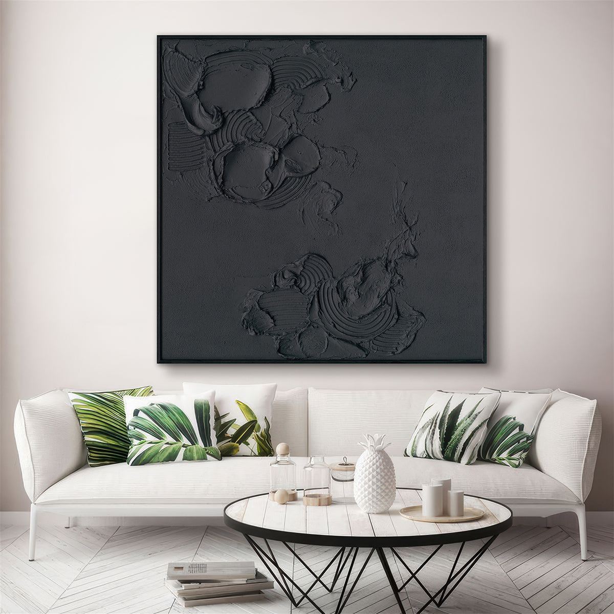 Handmade Modern Abstract Painting – Bold Black Textured Wall Art