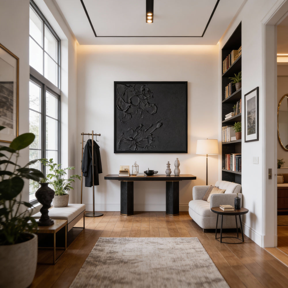 Arte de Pared Abstracto Hecho a Mano – Pintura Moderna Texturizada en Blanco y Negro