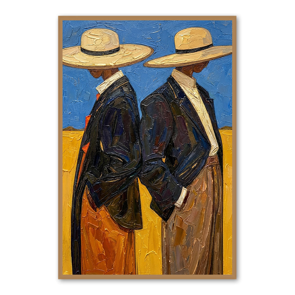 Dual Cowboys Back-to-Back – Modern Figurative Style Handmade Oil Painting Wall Art