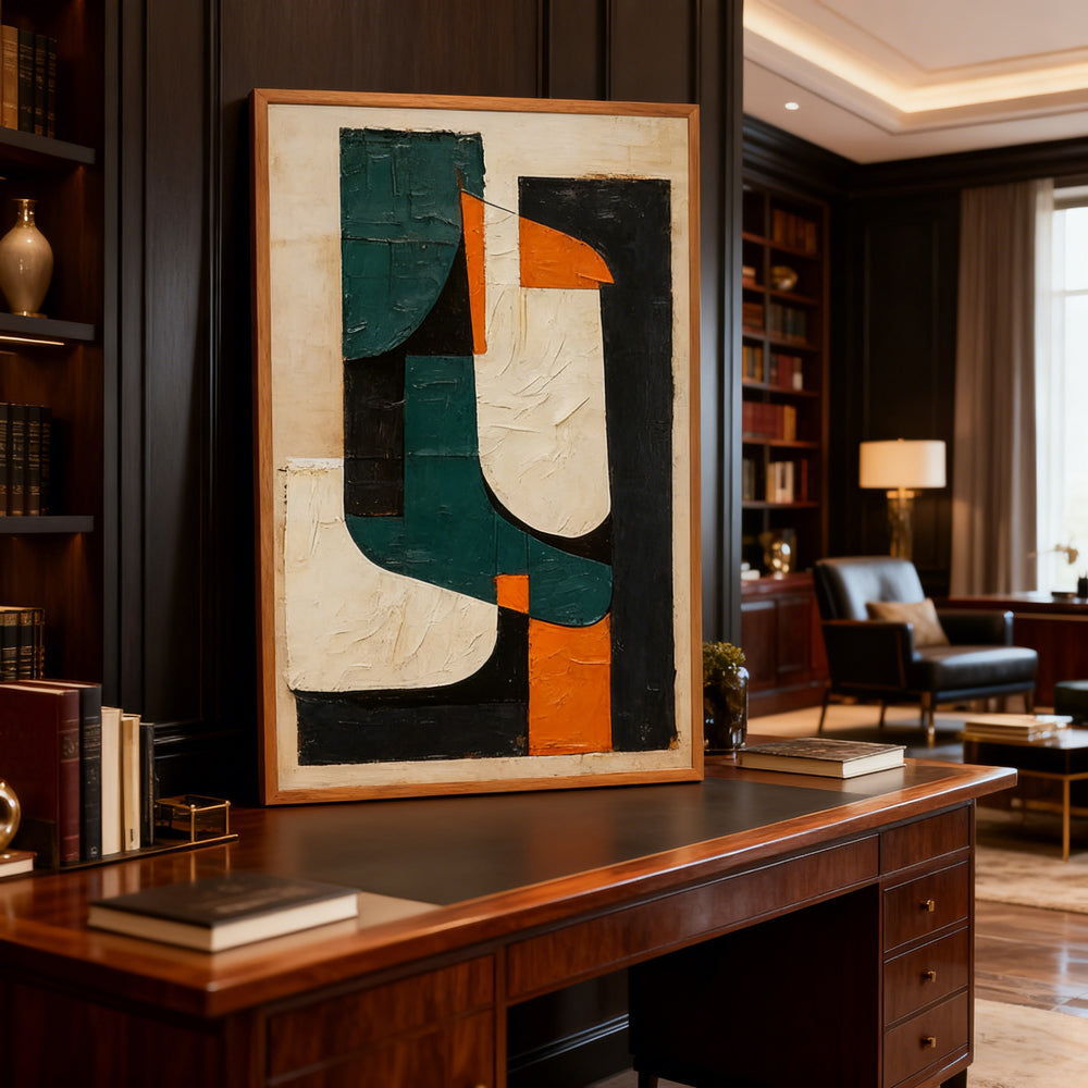 Geometric Blocks Theme Painting – Modern Abstract Style Handmade Oil Painting Wall Art