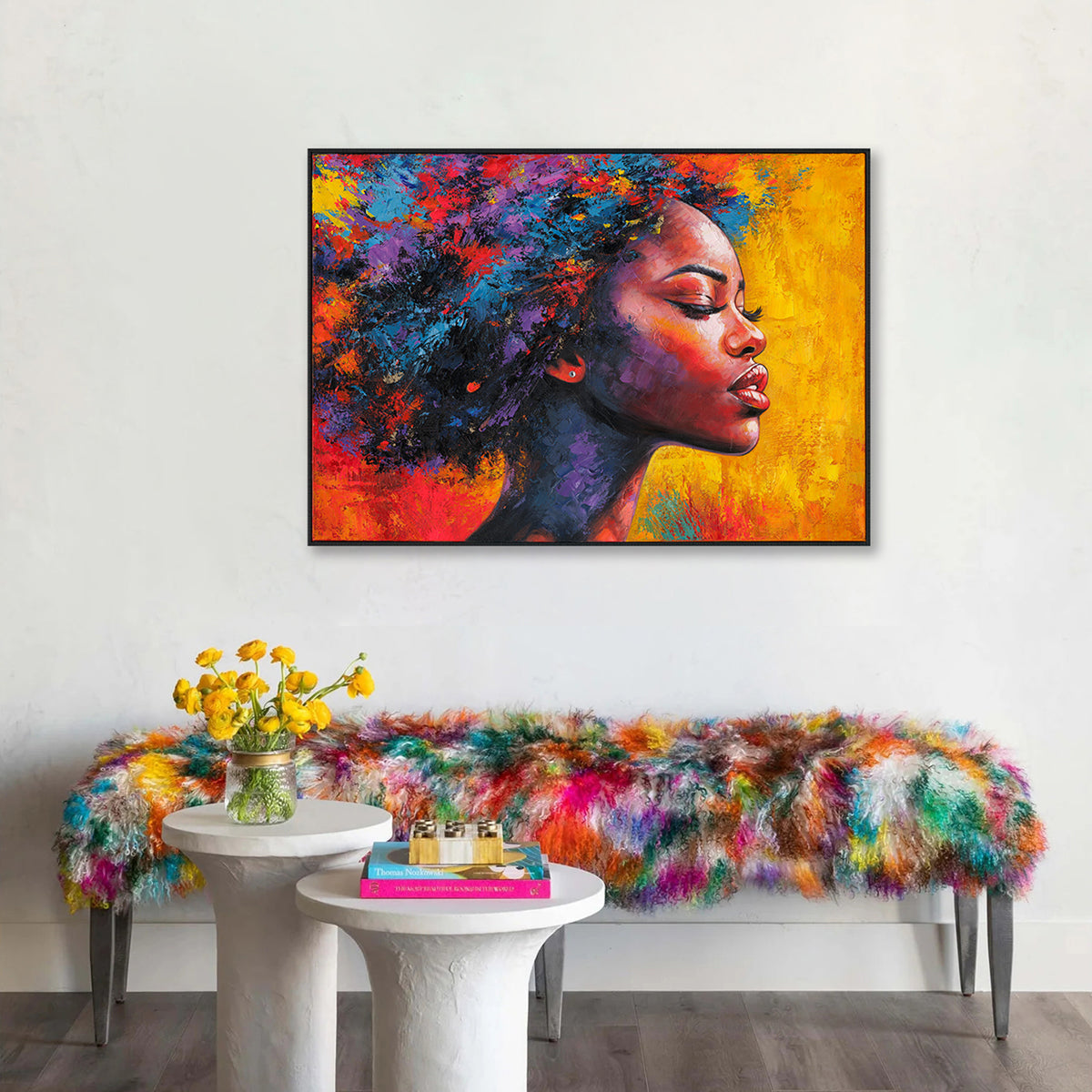 Vibrant Afro Beauty Handcrafted Oil Painting